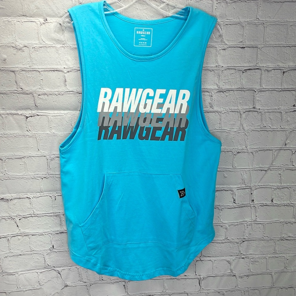 ⭐️NWT RAWGEAR graphic spell out Mens tank with kangaroo pocket.  SZ SM
